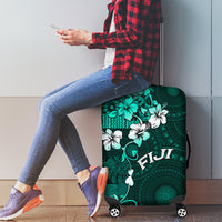 Fiji Masi Luggage Cover Fijian Hibiscus Tapa Turquoise Version LT01 - Polynesian Pride