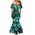 Fiji Masi Mermaid Dress Fijian Hibiscus Tapa Turquoise Version LT01 - Polynesian Pride