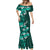 Fiji Masi Mermaid Dress Fijian Hibiscus Tapa Turquoise Version LT01 - Polynesian Pride