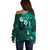 Fiji Masi Off Shoulder Sweater Fijian Hibiscus Tapa Turquoise Version LT01 - Polynesian Pride