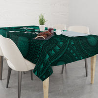 Fiji Masi Tablecloth Fijian Hibiscus Tapa Turquoise Version LT01 - Polynesian Pride