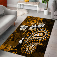 Fiji Masi Paisley With Hibiscus Tapa Area Rug Gold Version LT01 - Polynesian Pride