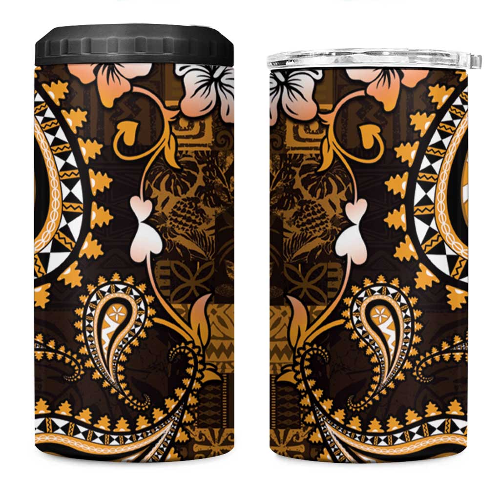 Fiji Masi Paisley With Hibiscus Tapa 4 in 1 Can Cooler Tumbler Gold Version