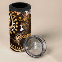Fiji Masi Paisley With Hibiscus Tapa 4 in 1 Can Cooler Tumbler Gold Version
