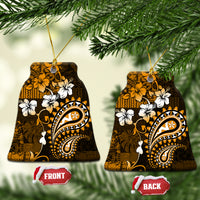 Fiji Masi Paisley With Hibiscus Tapa Ceramic Ornament Gold Version LT01 Bell Flake Gold - Polynesian Pride