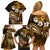 Fiji Masi Paisley With Hibiscus Tapa Family Matching Off Shoulder Short Dress and Hawaiian Shirt Gold Version LT01 - Polynesian Pride