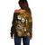 Fiji Masi Paisley With Hibiscus Tapa Off Shoulder Sweater Gold Version LT01 - Polynesian Pride