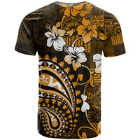 Fiji Masi Paisley With Hibiscus Tapa T Shirt Gold Version LT01 - Polynesian Pride