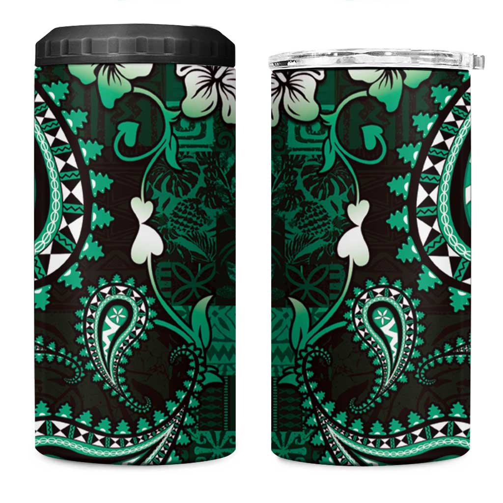 Fiji Masi Paisley With Hibiscus Tapa 4 in 1 Can Cooler Tumbler Green Version