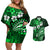 Fiji Masi Paisley With Hibiscus Tapa Couples Matching Off Shoulder Short Dress and Hawaiian Shirt Green Version LT01 Green - Polynesian Pride