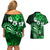 Fiji Masi Paisley With Hibiscus Tapa Couples Matching Off Shoulder Short Dress and Hawaiian Shirt Green Version LT01 - Polynesian Pride