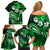 Fiji Masi Paisley With Hibiscus Tapa Family Matching Off Shoulder Short Dress and Hawaiian Shirt Green Version LT01 - Polynesian Pride