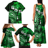 Fiji Masi Paisley With Hibiscus Tapa Family Matching Tank Maxi Dress and Hawaiian Shirt Green Version LT01 - Polynesian Pride