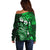 Fiji Masi Paisley With Hibiscus Tapa Off Shoulder Sweater Green Version LT01 - Polynesian Pride