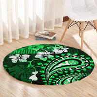 Fiji Masi Paisley With Hibiscus Tapa Round Carpet Green Version LT01 - Polynesian Pride
