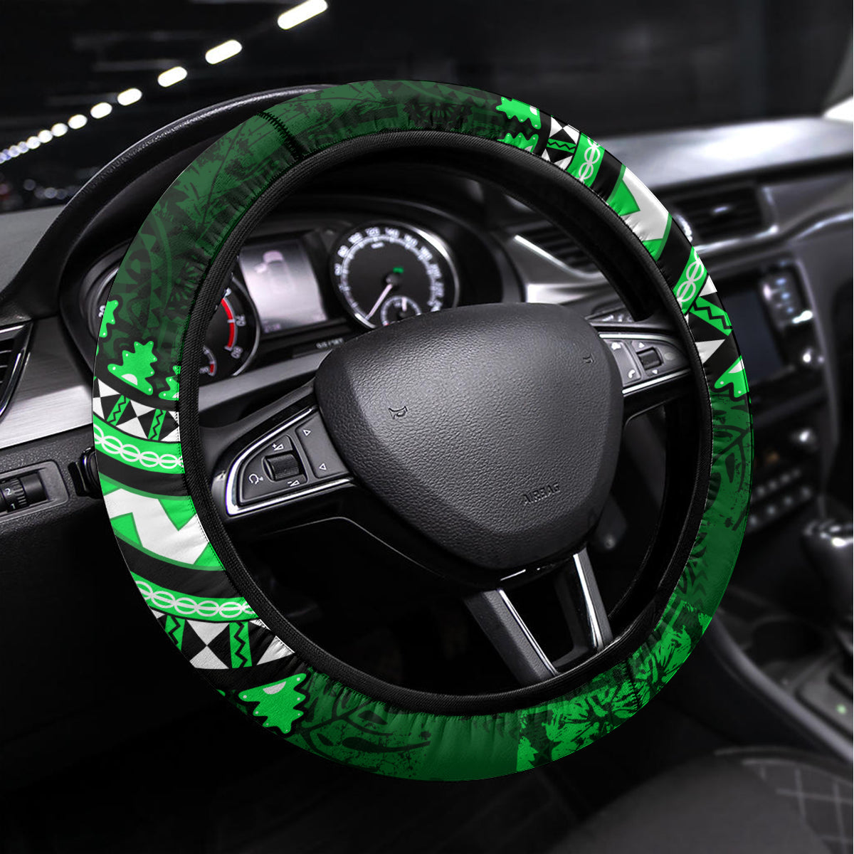 Fiji Masi Paisley With Hibiscus Tapa Steering Wheel Cover Green Version