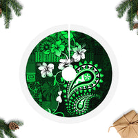 Fiji Masi Paisley With Hibiscus Tapa Tree Skirt Green Version LT01 Fringed Tree Skirts Green - Polynesian Pride