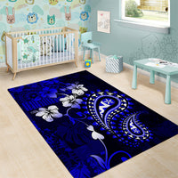 Fiji Masi Paisley With Hibiscus Tapa Area Rug Navy Blue Version LT01 - Polynesian Pride