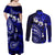 Fiji Masi Paisley With Hibiscus Tapa Couples Matching Off Shoulder Maxi Dress and Long Sleeve Button Shirt Navy Blue Version LT01 - Polynesian Pride