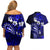 Fiji Masi Paisley With Hibiscus Tapa Couples Matching Off Shoulder Short Dress and Hawaiian Shirt Navy Blue Version LT01 - Polynesian Pride