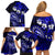 Fiji Masi Paisley With Hibiscus Tapa Family Matching Off Shoulder Short Dress and Hawaiian Shirt Navy Blue Version LT01 - Polynesian Pride