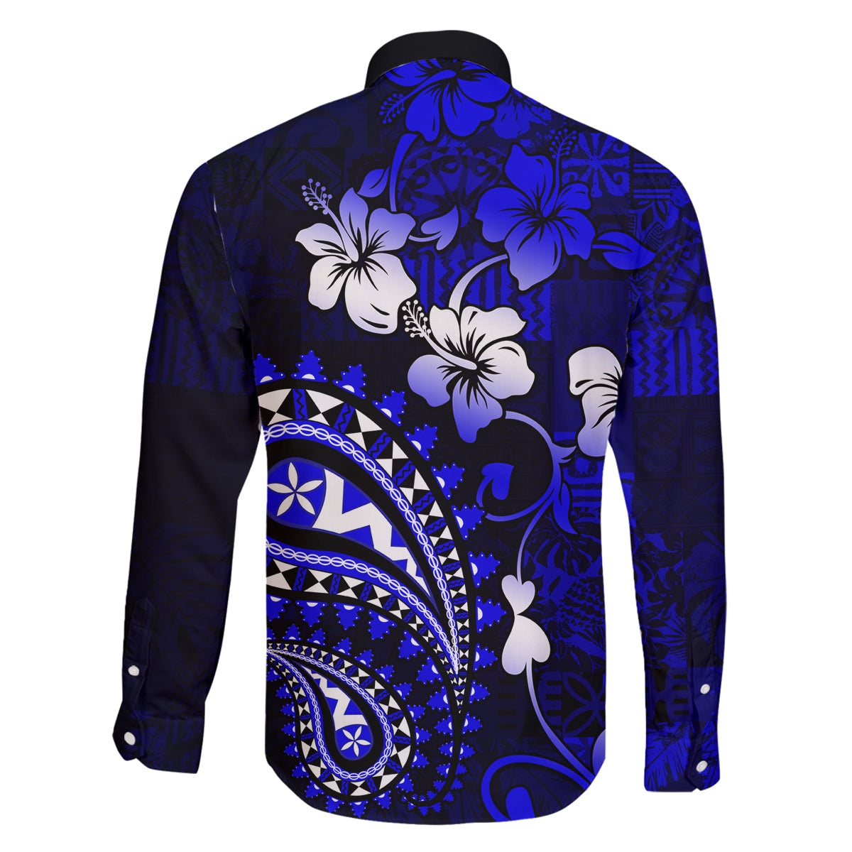 Fiji Masi Paisley With Hibiscus Tapa Family Matching Summer Maxi Dress and Hawaiian Shirt Navy Blue Version LT01 - Polynesian Pride