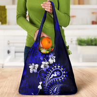 Fiji Masi Paisley With Hibiscus Tapa Grocery Bag Navy Blue Version