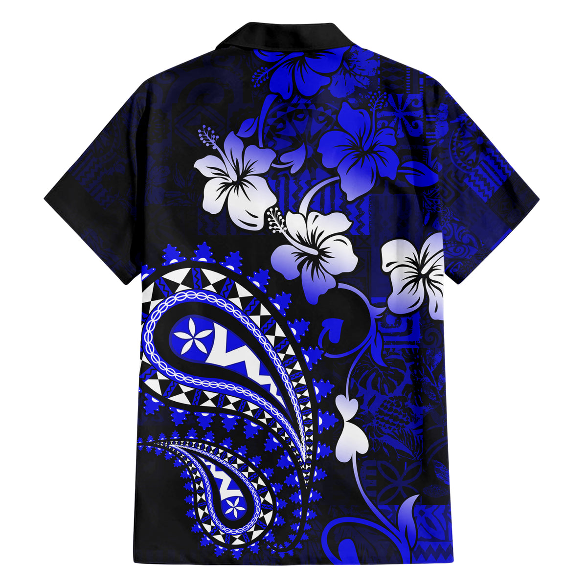 Fiji Masi Paisley With Hibiscus Tapa Hawaiian Shirt Navy Blue Version LT01 - Polynesian Pride