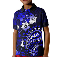 Fiji Masi Paisley With Hibiscus Tapa Kid Polo Shirt Navy Blue Version LT01 Kid Blue - Polynesian Pride