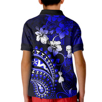 Fiji Masi Paisley With Hibiscus Tapa Kid Polo Shirt Navy Blue Version LT01 - Polynesian Pride