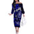 Fiji Masi Paisley With Hibiscus Tapa Off The Shoulder Long Sleeve Dress Navy Blue Version LT01 Women Blue - Polynesian Pride