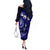 Fiji Masi Paisley With Hibiscus Tapa Off The Shoulder Long Sleeve Dress Navy Blue Version LT01 - Polynesian Pride