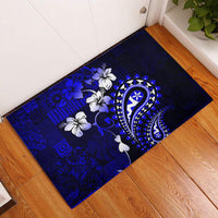 Fiji Masi Paisley With Hibiscus Tapa Rubber Doormat Navy Blue Version LT01 Blue - Polynesian Pride
