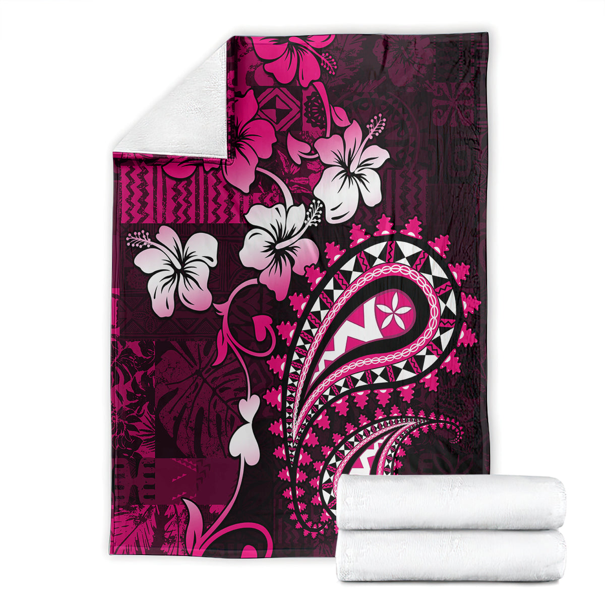 Fiji Masi Paisley With Hibiscus Tapa Blanket Pink Version LT01 - Polynesian Pride