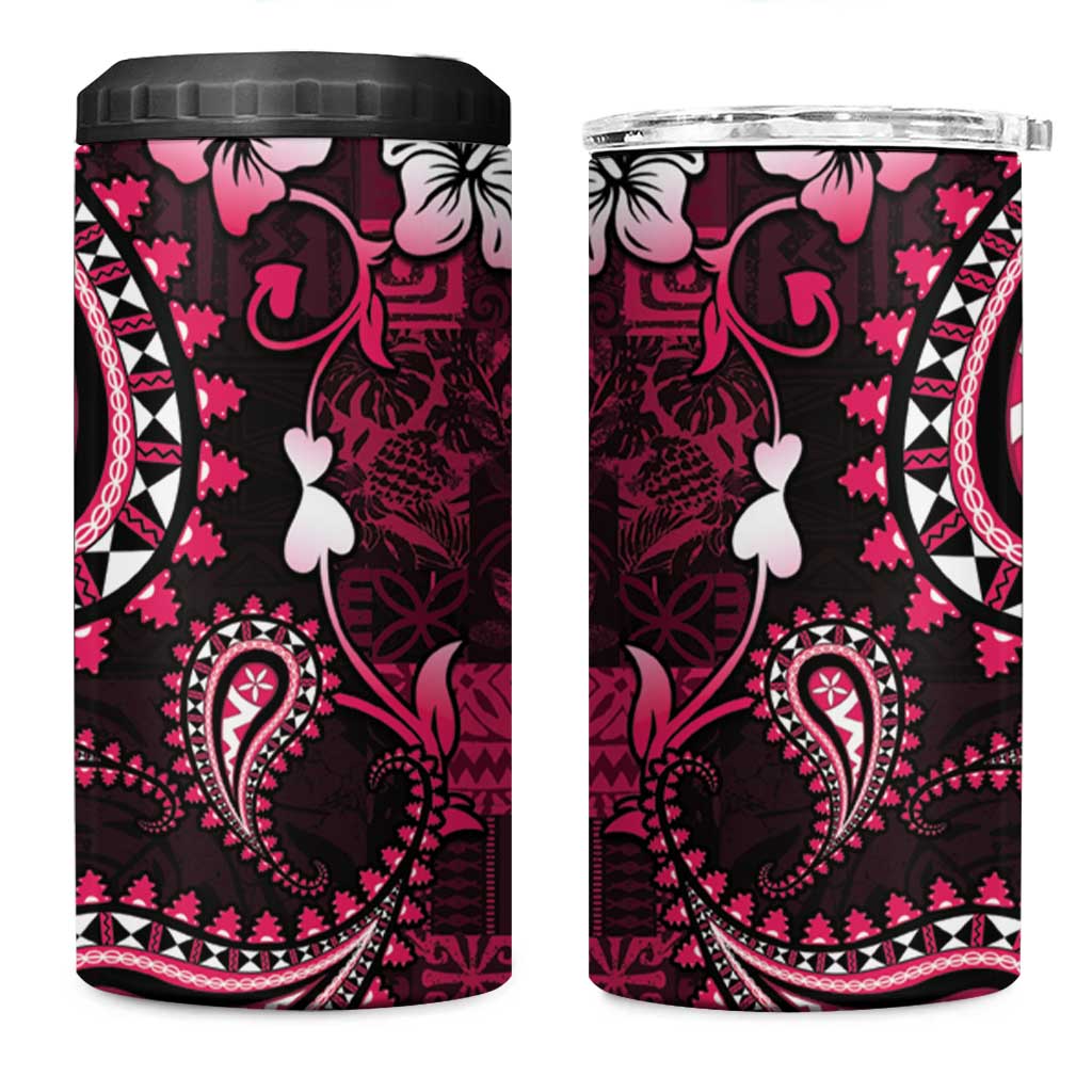 Fiji Masi Paisley With Hibiscus Tapa 4 in 1 Can Cooler Tumbler Pink Version