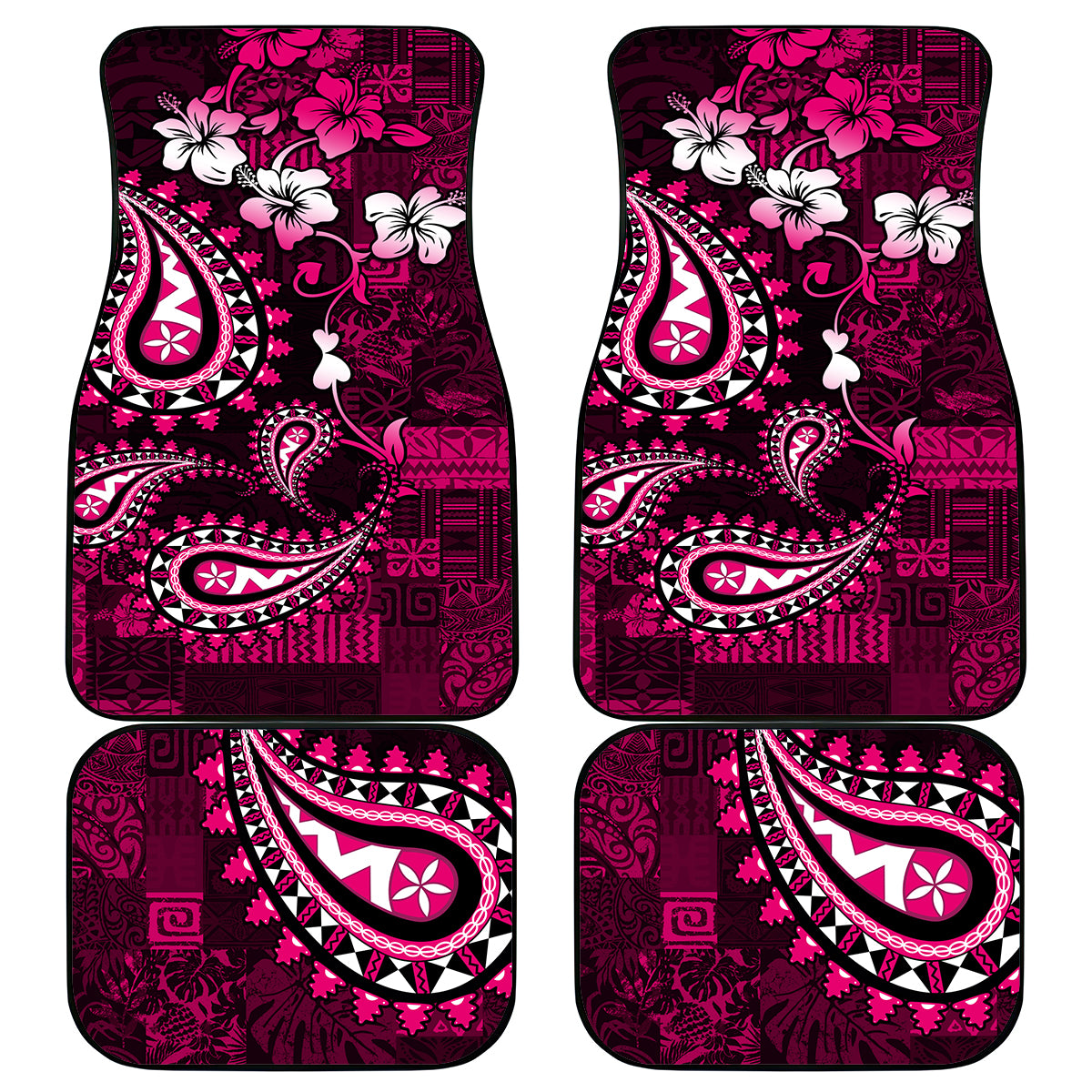 Fiji Masi Paisley With Hibiscus Tapa Car Mats Pink Version LT01 Pink - Polynesian Pride