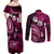 Fiji Masi Paisley With Hibiscus Tapa Couples Matching Off Shoulder Maxi Dress and Long Sleeve Button Shirt Pink Version LT01 - Polynesian Pride