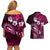 Fiji Masi Paisley With Hibiscus Tapa Couples Matching Off Shoulder Short Dress and Hawaiian Shirt Pink Version LT01 - Polynesian Pride