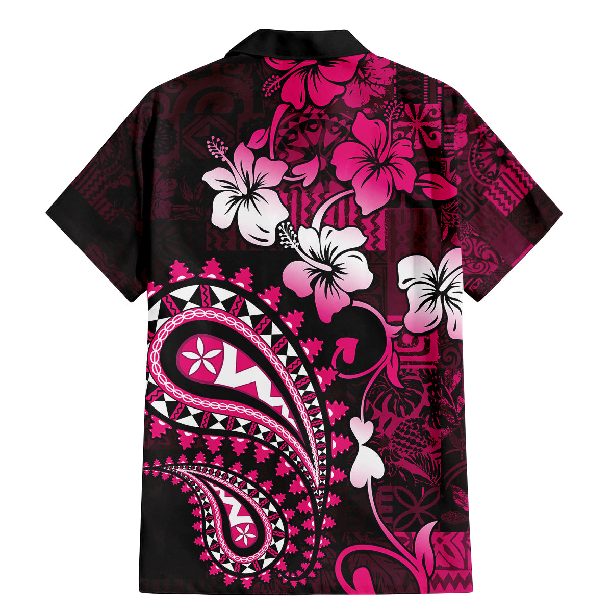 Fiji Masi Paisley With Hibiscus Tapa Family Matching Mermaid Dress and Hawaiian Shirt Pink Version LT01 - Polynesian Pride