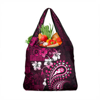 Fiji Masi Paisley With Hibiscus Tapa Grocery Bag Pink Version