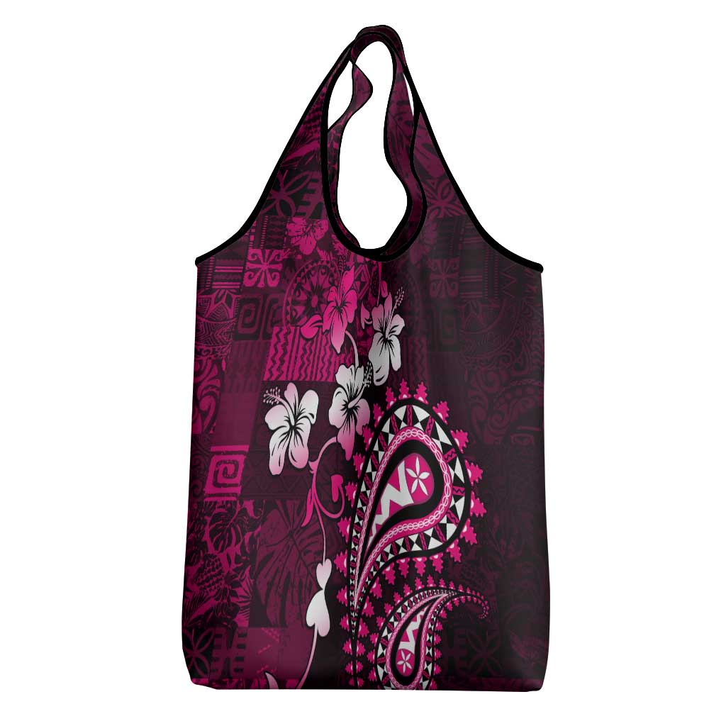 Fiji Masi Paisley With Hibiscus Tapa Grocery Bag Pink Version