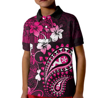 Fiji Masi Paisley With Hibiscus Tapa Kid Polo Shirt Pink Version LT01 Kid Pink - Polynesian Pride