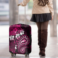 Fiji Masi Paisley With Hibiscus Tapa Luggage Cover Pink Version LT01 - Polynesian Pride