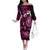 Fiji Masi Paisley With Hibiscus Tapa Off The Shoulder Long Sleeve Dress Pink Version LT01 Women Pink - Polynesian Pride