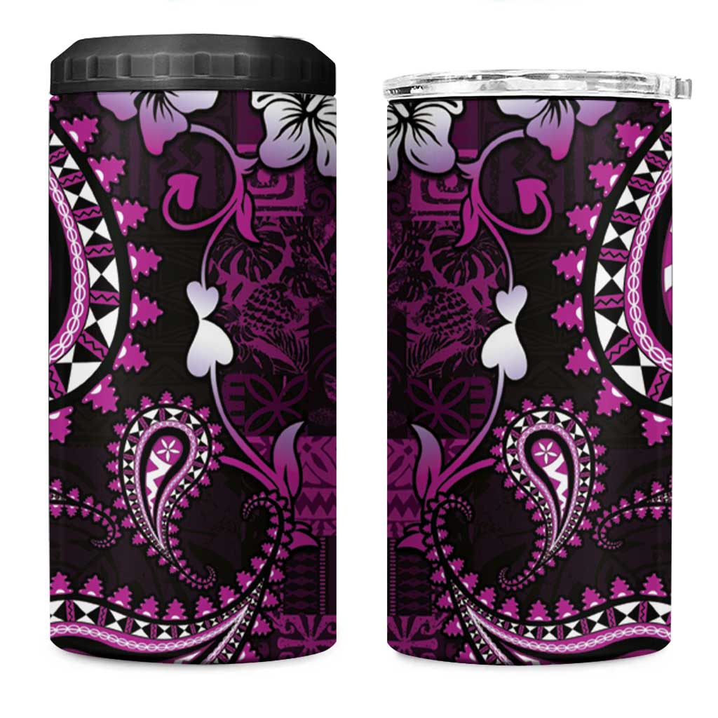 Fiji Masi Paisley 4 in 1 Can Cooler Tumbler Fijian Hibiscus Tapa Purple Version