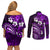 Fiji Masi Paisley Couples Matching Off Shoulder Short Dress and Long Sleeve Button Shirt Fijian Hibiscus Tapa Purple Version LT01 - Polynesian Pride