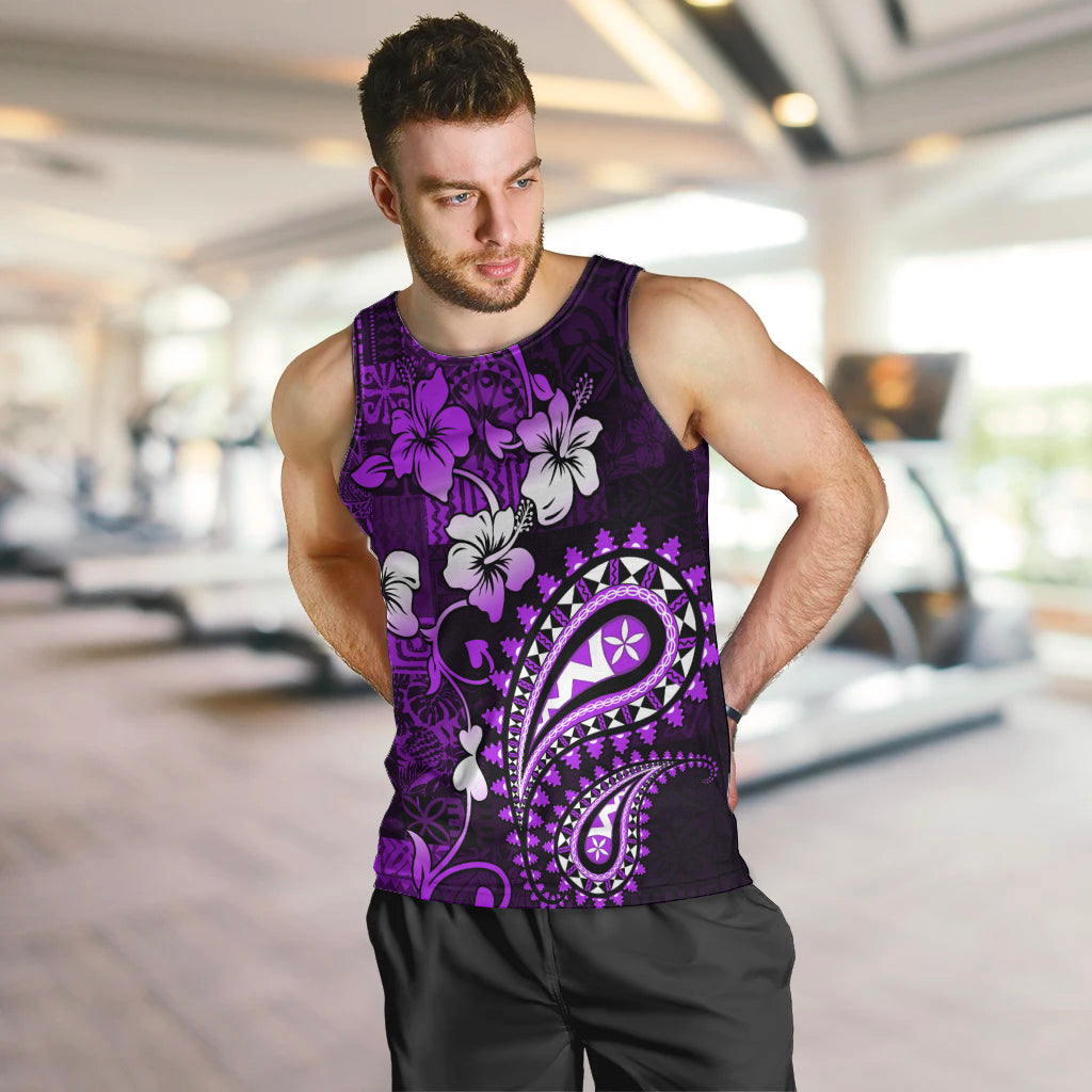 Fiji Masi Paisley Men Tank Top Fijian Hibiscus Tapa Purple Version LT01 Purple - Polynesian Pride