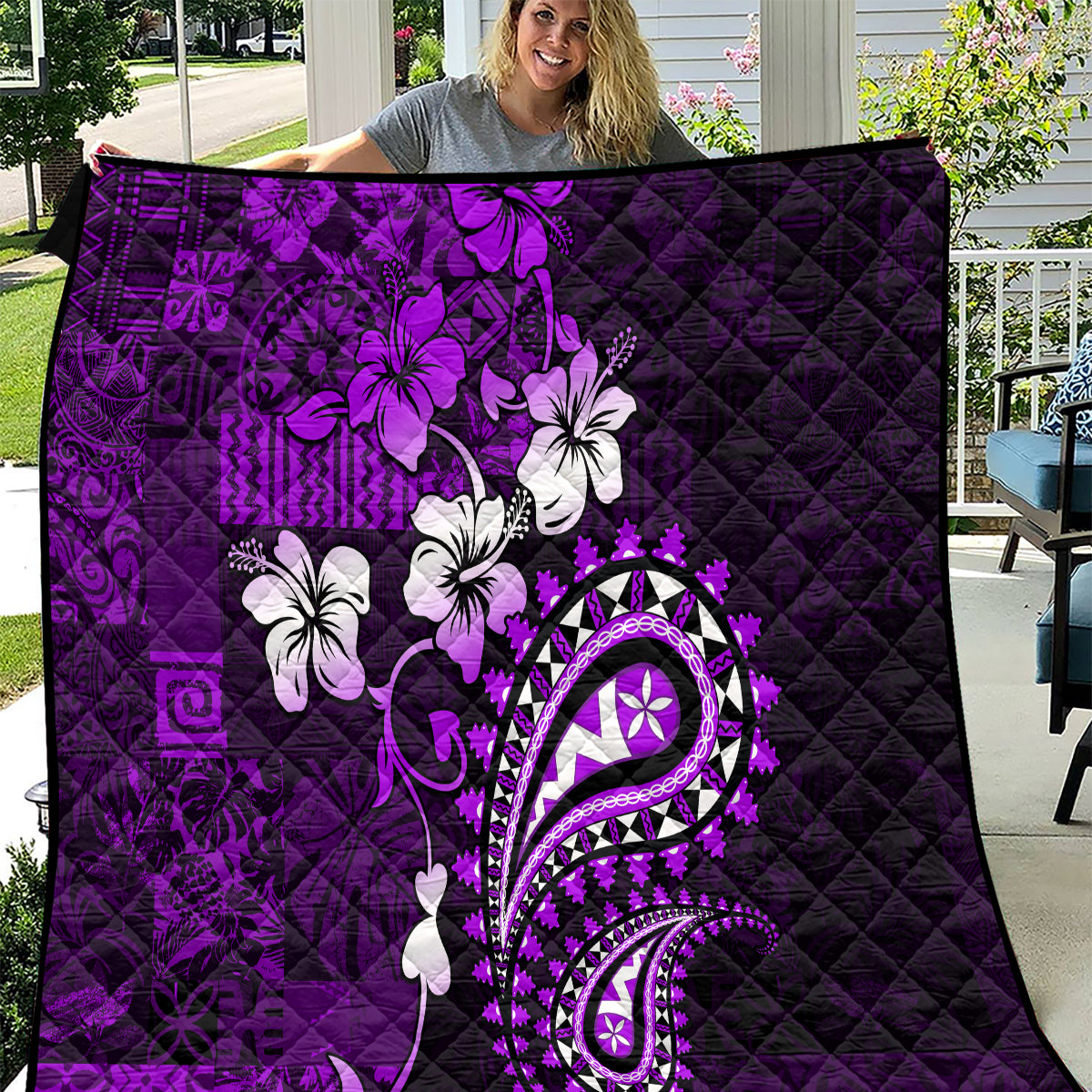 Fiji Masi Paisley Quilt Fijian Hibiscus Tapa Purple Version LT01 Purple - Polynesian Pride