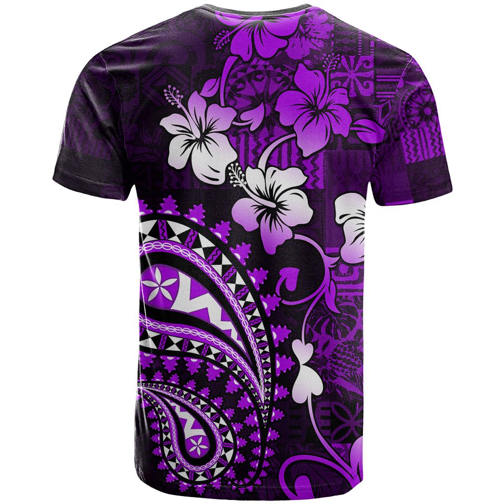 Fiji Masi Paisley T Shirt Fijian Hibiscus Tapa Purple Version LT01 - Polynesian Pride