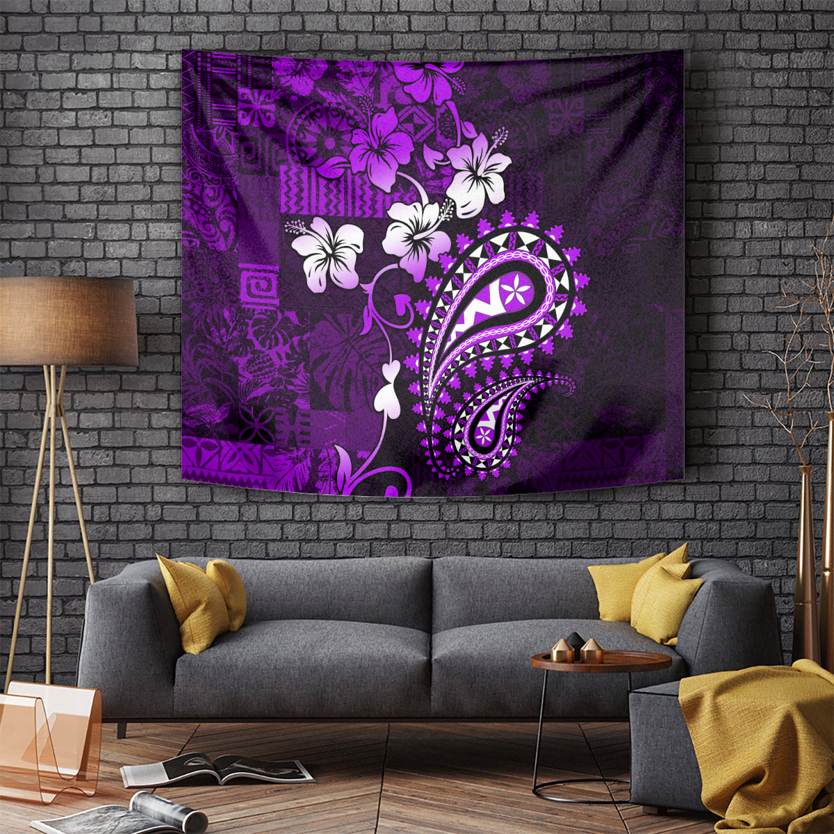 Fiji Masi Paisley Tapestry Fijian Hibiscus Tapa Purple Version LT01 Purple - Polynesian Pride